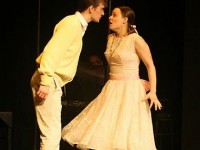 Matt (Jeff Wildermuth) & Luisa (Jen Fellman) have at it in a scene from THE FANTASTICKS, playing through June 27 at The Stagecrafters. (Photo by Joe Herman)