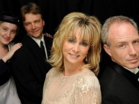(L. to R.) Rebecca Young as Young Phyllis, Carey Rumpf as Young Ben, Sharon Nagy as Phyllis Rogers Stone, Payl Hayward as Benjamin Stone in FOLLIES now running at Barley Sheaf Players in Exton, PA. (Photo by Dave Richman).