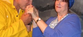 Dennis Christoforetti and Bev Smith share the stage and the laughs, as their characters are reunited in a scene from RED HERRING, running at Playcrafters of Skippack through July 24.