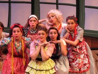 From West Chester University's production of THE PAJAMA GAME: "I'm Not At All in Love"  (L. to R.) Olivia Weiss, Joanna Volpe, Rebecca Knoll, Allyson Bodine, Nina Filipowich, Alexa Shanahan, Rebecca Stump. (Photo Credit: Briana Choynowski)