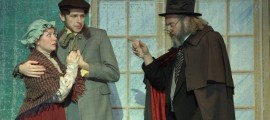 Catherine Maeve Logan as Mrs. Cratchit, Christopher Baron as Bob Cratchit and Bob Marcus as Scrooge star in Bucks County Playhouse production of the Dickens classic, A CHRISTMAS CAROL, running in New Hope, PA through December 23.