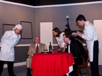From left: Elliot Rotman, Arnie Feldman, Shari Lewis, Paul Muscarella, Brian Weiser in a scene from Old Academy Players' AN EMPTY PLATE IN THE CAFE DU GRAND BOEUF playing through January 30.