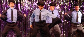 "Let it Go"- Chris Baron as Ethan, Paul Goodman as Jerry, David Snyder as Dave, Patrick O'Hara as Harold in New Candlelight Theatre's production of THE FULL MONTY, running in Arden, DE through May 8.
