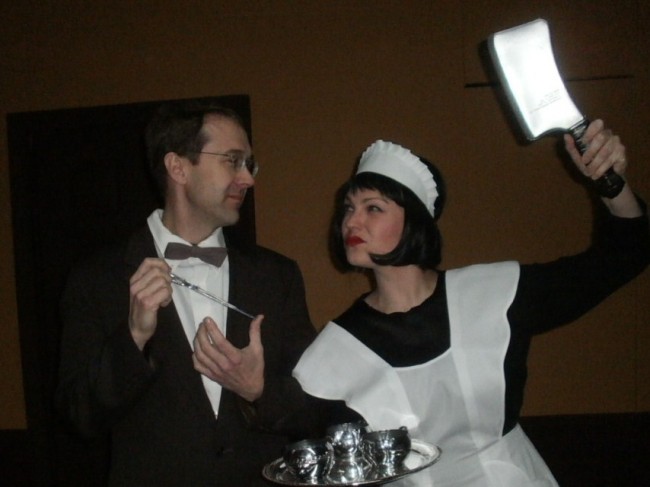 Bill Lamack and Elizabeth McDonald in a scene from THE MUSICAL COMEDY MURDERS OF 1940, a Playcrafters of Skippack production, running through April 16 in Skippack, PA.