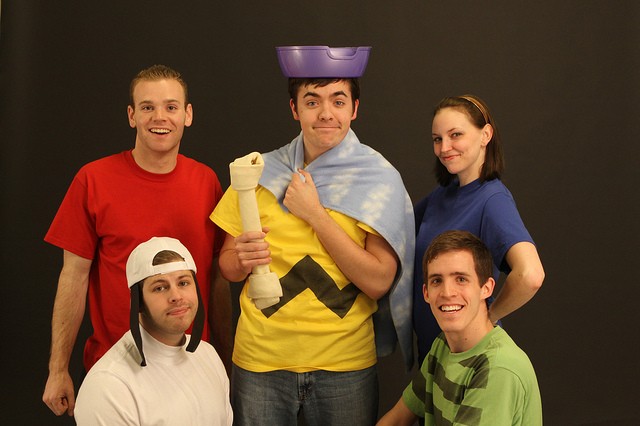 Clockwise from top left: James Cristiano of Philadelphia, PA (Linus); Don Rider of West Chester, PA (Charlie Brown); Erin Waldie of Ridley Township, PA (Lucy); Billy Hart of New York, NY (Schroeder); and Kevin Hurley of Gloucester Township, NJ (Snoopy) portrayed the "Peanuts" gang in Mainstage Center for the Arts' production of YOU'RE A GOOD MAN, CHARLIE BROWN.
