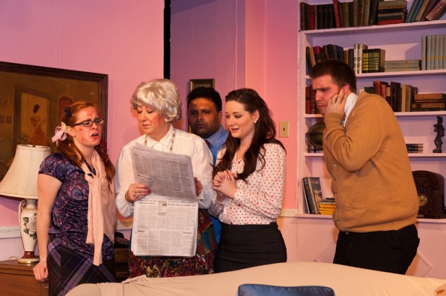 Rachel Brodeur, Susan Lonker, Thomas Abraham, Kristin Foreman, Carl Levie in Old Academy Players' production of THE CURIOUS SAVAGE playing in East Falls (Philadelphia) PA through May 15.