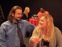 (rear left to right) Ashley White, Derrick Levine , (front left to right) David Nikithser and Amanda Frederick in a scene from Haddonfield Plays and Players' ALL IN THE TIMING.