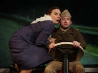 L to R: Amanda Grove as Leni Riefenstahl, Robert DaPonte as The Soldier in Madhouse Theatre's PLAYING LENI running at the Adrienne through June 11.