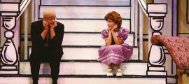 Patrick O'Hara as Mr. Warbucks and Jamieson O'Brien as Annie, in New Candlelight Theatre's production of ANNIE.