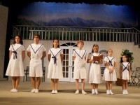 The Von Trapp children in Milburn Stone Theatre's production of THE SOUND OF MUSIC: Christy Wyatt as Liesl, Cody Palmer as Frederich, Angela Preziuso as Louisa, Silas Taylor as Kurt, Selah Latshaw as Brigitta, Cosette Latshaw as Marta and Caitlin White as Gretl.