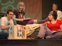 (from L) Matthew C. Thompson, Sonya Aiko Hearn, (rear) Nancy Bennett, (front) Jen Adams in a scene from The Stagecrafters' KIMBERLY AKIMBO, running in Chestnut Hill, PA through September 25.