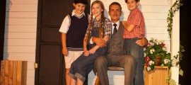 Emily Hand as Dill, Gabriella Pergeorelis as Scout, Joe Cooper as Atticus Finch and Jake Faragalli as Jem in 2nd and Vine Players' TO KILL A MOCKINGBIRD, running at The Eagle Theatre in Hammonton NJ through September 18.