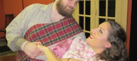 Carl Dillard of Glenolden and Lauren Jones of Philadelphia in a scene from THE BRIDE OF BRACKENLOCH! opening at Colonial Playhouse in Aldan, PA on November 4.