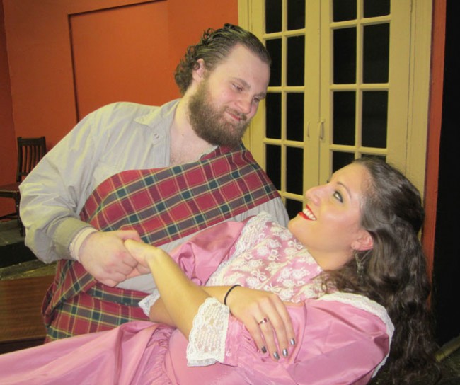 Carl Dillard of Glenolden and Lauren Jones of Philadelphia in a scene from THE BRIDE OF BRACKENLOCH, running at Colonial Playhouse in Aldan, PA through November 19.