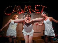 (L-R) Allie Greet ("Texas"), Russ White ("Emcee") and Joseph Pizzi ("Bobby") in a scene from Forge Theatre's CABARET. (Photo credit: Brian P. Miller, Chorus Photography)
