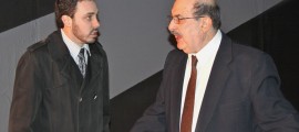 Adam Corbett of Collingswood NJ, left, and Michael Vuccola of New Castle DE star in the Colonial Playhouse production of FOUR DOGS AND A BONE, John Patrick Shanley’s comic satire of the movie business. The show runs weekends through January 28. For information call 610-622-5773.