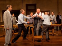 Gregg Edelman, Jonathan Hadary, John Bolger, David Schramm, Michael Sirow, James Rebhorn, Terry Layman, Lee Sellars, Scott Drummond and David Adkins in a scene from George Street Playhouse's 12 ANGRY MEN. (Photo credit: T. Charles Erickson)