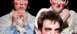 Madalyn DeFelice (left), Rebecca Cureton and Andrew Parcell in THE COMEDY OF ERRORS at Hedgerow Theatre. (Photo credit: Rick Prieur)