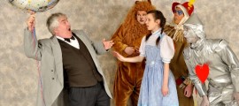 The Yardley Players present THE WIZARD OF OZ  at MCCC’s Kelsey Theatre March 23-April 1.  Pictured, from left, are Mike McCollum of Feasterville, Pa., as the Wizard; Matt South of Levittown, Pa., as Cowardly Lion; Kaitlyn Bader of Westampton as Dorothy; Matthew Muccigrossi of Belle Mead as Scarecrow; and Del Howard of Lawrenceville as Tinman.  Tickets are available at 609-570-3333 or online at www.kelseytheatre.net.