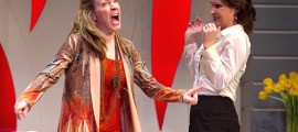Julie Czarnecki and Susan Riley Stevens in a scene from Walnut Street Theatre's GOD OF CARNAGE. (Photo credit: Mark Garvin)