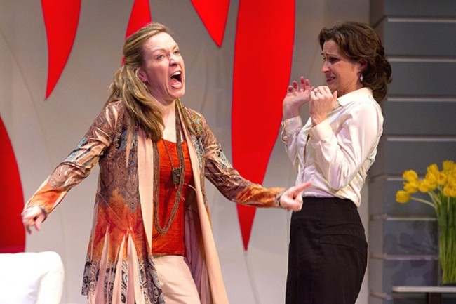 Julie Czarnecki and Susan Riley Stevens in a scene from Walnut Street Theatre's GOD OF CARNAGE. (Photo credit: Mark Garvin)