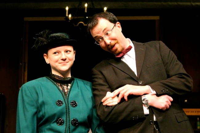 Katie Brady and Jumbo Schimpf in Steve Martin’s PICASSO AT THE LAPIN AGILE at Wilmington Drama League through March 31. (Photo credit: Kristin Romero)