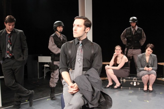 Eric Alexander Goetschel, Karina Croskrey, Jamison Foreman, Brittany Kvitko, Sam Nagel and Laura Murphy in New City Stage Company's TERRORISM. (Photo credit: Annie Such)