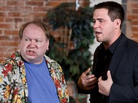 Steve Reazor and Tyler Horn in a scene from FARRAGUT NORTH at Tri-County Performing Arts Center in Pottstown, PA. (Photo credit: John Daggett)