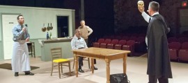 Dan Gold, Paul Frank, Terry Cunningham, and Don Dillon in a scene from Town and Country Players' FLAMING IDIOTS, running in Buckingham, PA through May 5.