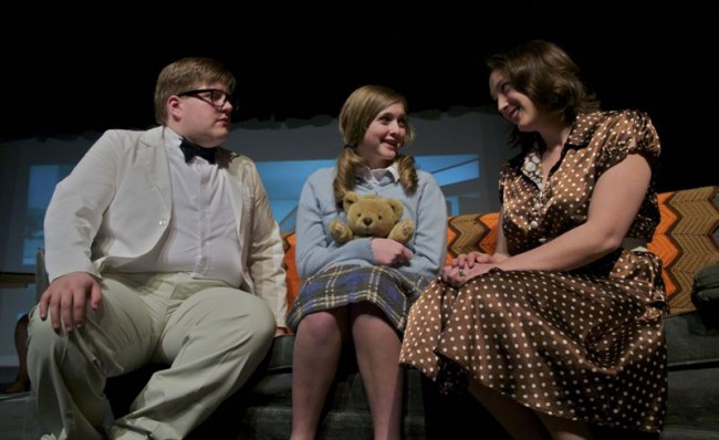 Ryan Milliner as Danny,  Nicole Travers as Evelyn and Jenn Wilson as Ruth in Milburn Stone Theatre's A CONTEMPORARY AMERICAN GUIDE TO A SUCCESSFUL MARRIAGE (c) 1959.
