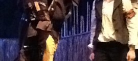 Long John Silver (Jim Fryer) and Jim Hawkins (Macy Davis) in a scene from Footlighters' TREASURE ISLAND.
