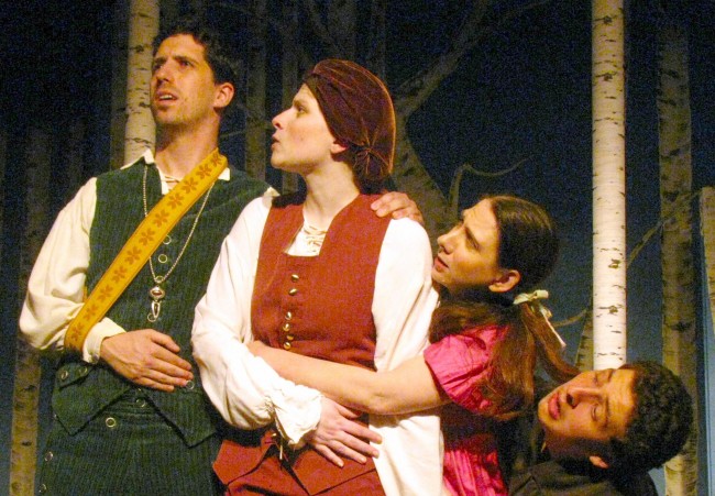 Chris Capitolo, Cat Miller, Allison Deratzian and Dylan Ruggiero in a scene from AS YOU LIKE IT, running at Actors'NET of Bucks County through May 13.