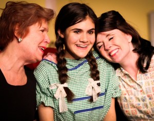 Liz McCallum, Emily Selverian, and Cathy Gibbons Mostek try to "live, love, laugh, and be happy," as HOLLYWOOD ARMS, written by Carrie Hamilton and Carol Burnett, continues at Spotlight Theatre through May 18.