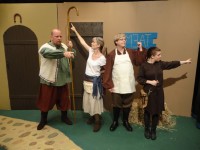 Joe Forsstrom, Jeanne Gheen, Tim Schumann and Becca Seeley in a scene from FOOLS at Village Players of Hatboro.