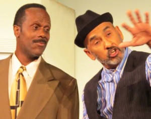 Kim E. Brown as Harmond Wilks and Monroe Barrick as Elder Joseph
Barlow in The Drama Group's production of RADIO GOLF by August Wilson.