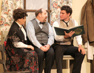 Lorriane Barrett, Paul Kerrigan and Josiah Donnell in a scene from FOOLS at Players Club of Swarthmore. (Photo credit: Jim Carroll)