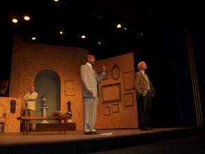 Greg Tigani as the ghost of Dr. Alfred Morris, E. Scott Jones as Sterling North and John Harvey as Paul Barrow in PERMANENT COLLECTION at Players Club of Swarthmore.