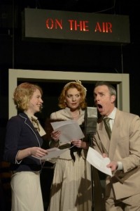  CTC cast members Dylan Geringer, Kerry Kristine McElrone, and Paul McElwee read a scene from the radio soap opera "Sunshine Days" in ON THE AIR.  (Photos by Joe del Tufo)