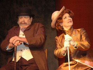 Christopher Applegate, and Bonnie Lay Grant in MRS. WARREN'S PROFESSION at The Stagecrafters in Chestnut Hill (Philadelphia), PA. (Photo credit: Sara Stewart)