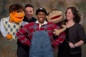 Maurer Productions Onstage presents the adult musical comedy “Avenue Q” at MCCC’s Kelsey Theatre March 1-10.  Pictured from left are puppeteers Zach Mazouat of Bridgewater as Princeton; Shannan Gonzalez of Columbus as Gary Coleman; and Kyla Mostello Donnelly of Levittown, PA, as Kate Monster. (Photo by Robert Gougher)