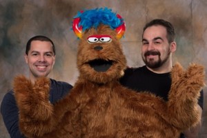 Maurer Productions Onstage presents the adult musical comedy AVENUE Q at MCCC’s Kelsey Theatre March 1-10.  Pictured are puppeteers Bill Mercado of Hightstown and Michael Schiumo of Horsham, PA, as Trekkie Monster.  (Photo by Robert Gougher)