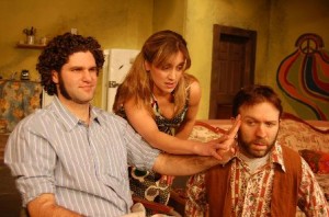 Andrew Mauro, Francesca Vavala and Nick Vavala in a scene from Wilmington Drama League's BUTTERFLIES ARE FREE. (Photo credit: Kathy Butler McDermott)