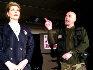 Sarah Joy Stone as Hildegard and Jim Ludovici as Leonard in Bootless Stageworks'  WHY TORTURE IS WRONG AND THE PEOPLE WHO LOVE THEM.