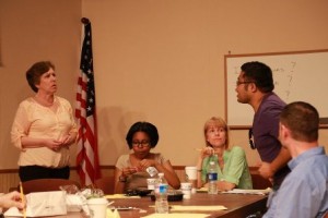 Susie Moak, Nicalia ThompSon, Pat Cullinane, Jeremy R. Smith, James Kendra in a scene from Chapel Street Players'  12 ANGRY JURORS.