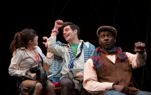 Lucy DeVito, Nick Lehane, and Oberon K.A. Adjepong in THE ELECTRIC BABY at Two River Theater. (Photo credit: T. Charles Erickson)