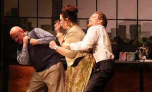 James K. Perri (Michael), Tami Feist (Veronica) and Tim Tolen (Alan) star in GOD OF CARNAGE at Langhorne Players.
