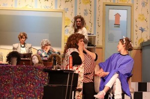 The women  of STEEL MAGNOLIAS: Noel Davis(Miss Clairee), Sue Dunigan (Ouiser), Christina Forshey (Annelle), Debra Faye (Truvy), and Casey WIlliams-Facarra (Shelby). (Photo credit: Dave Gruen)