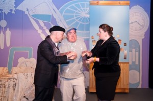 Leigh Jacobs, Ken Wilson, Courtney Bambrick in a scene from WAITING FOR THE FAT LADY TO SING at Old Academy Players.
