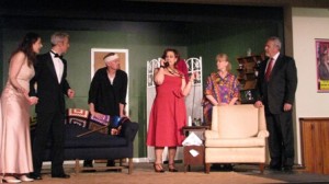 Dina Spadaro, Scott Mandel, Michael Hicks, Carolyn Hand, Nancy Popolow and Ed Clarke in MOON OVER BUFFALO, running through May 18 at Village Playbox.