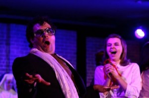 Jonathan Greenstein (Louie Schlang), Amy Tarr (Mary Kenny) in a scene from Spotliters' PATENT LEATHER SHOES.